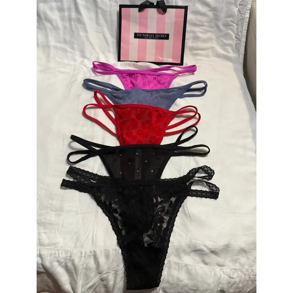 NWOT Victoria’s Secret PINK Double Strap Thong Lot – Size Medium